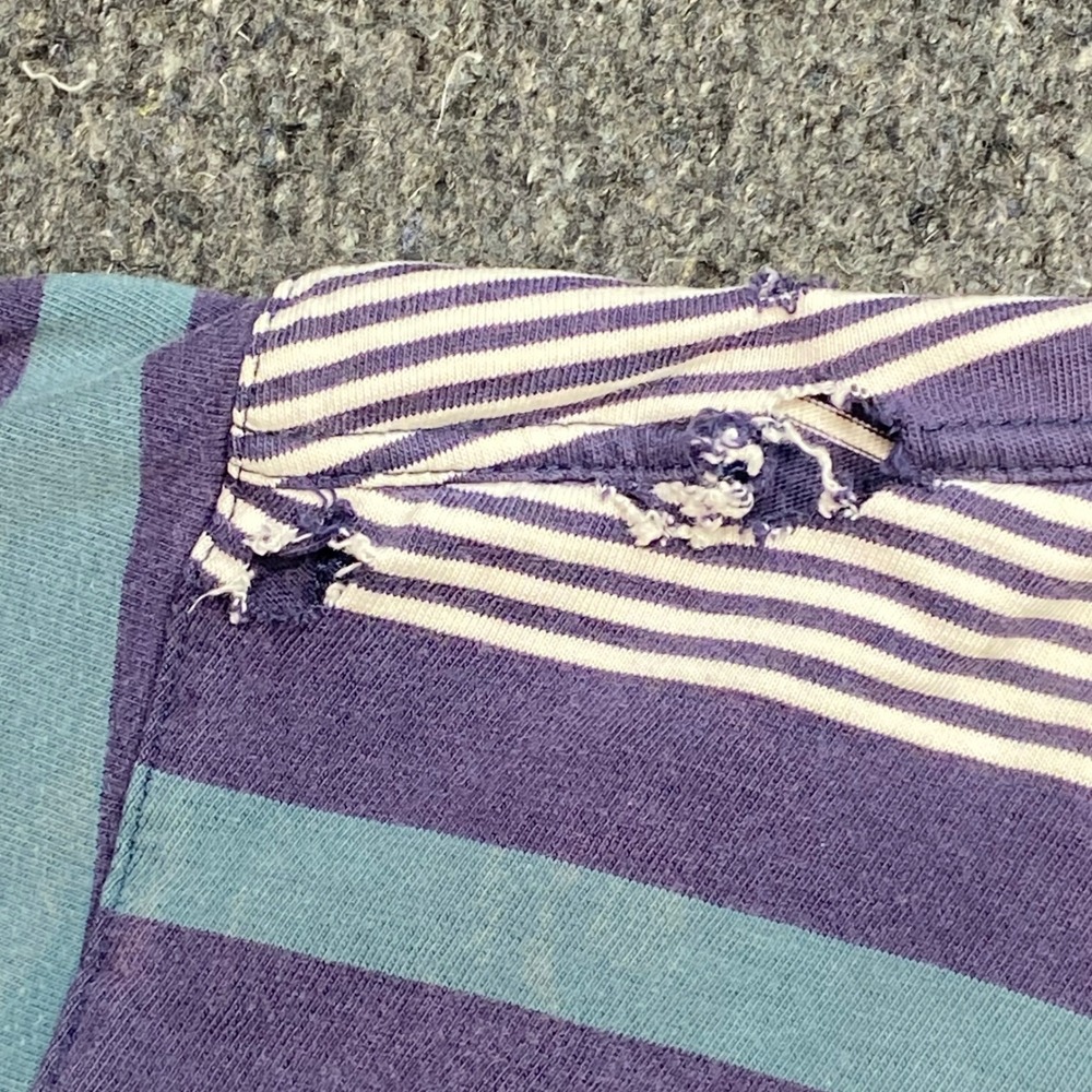 Banana Republic Striped Pocket Shirt Sz S Mens Purple Teal 90s Grunge Distressed - Picture 4 of 8